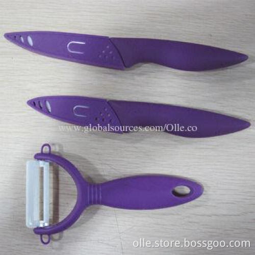 Ceramic knife set, 3-inch, 4-inch with sheath and peeler